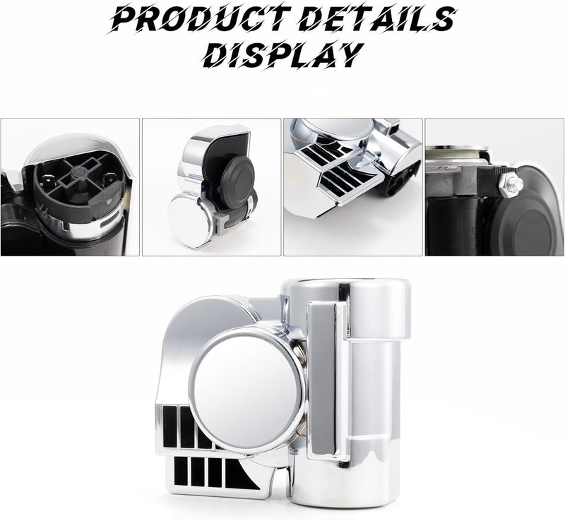 FARBIN Air Horn for Motorcycle Train Horns for Car Truck 150DB Super Loud Car Horn 12V with Button Compatible with Motorcycle with Horn Cover (12V, Silver Shell with Button) - Image 5